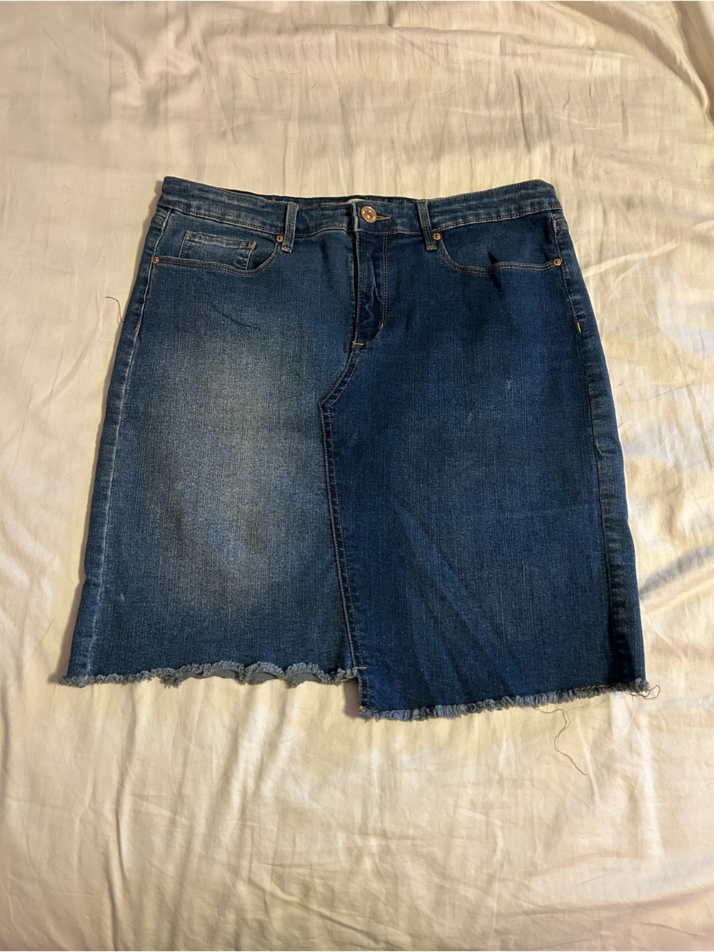 asymmetrical denim skirt